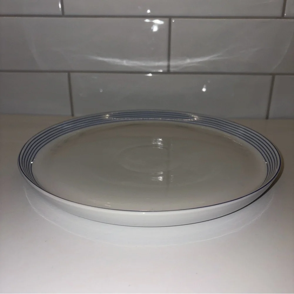 Classic Dinner Plate with Blue Stripes Crate and Barrel Monno Bangladesh 10”